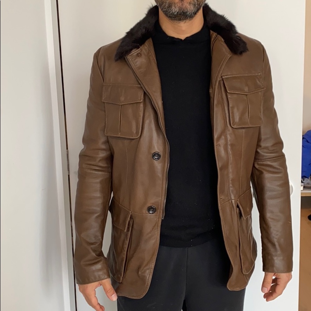 Armani Collezioni Brown Leather and Fur Jacket